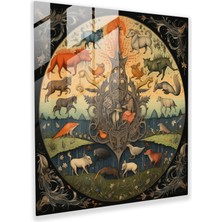 Painted Anarchy Büyüleyici Ortaçağ Hayvanları Cam Baskı - Doğal Yaşam Alanlarındaki Efsanevi Yaratıkların Illüstrasyonu, 30X30