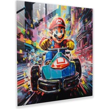 Painted Anarchy Renkli Pop Art Cam Baskı - Mario ve Luigi Fütüristik Bir Şehirde Yarışıyor - Modern Duvar Dekoru Cam Duvar Sanatı, 30X30