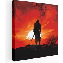 Painted Anarchy Kızılderili Duvar Sanatı - Dijital Kızılderili Savaşçı - Kızılderili, Kızıl Gökyüzü, Siluet, Kanvas Tablo, 30X30