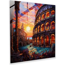 Painted Anarchy Ethereal Elegance Cam Baskı - Art Nouveau Vitray Roman Colosseum Gün Batımı Duvar Sanatı Dekorasyonu, 30X30