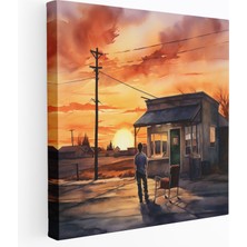 Painted Anarchy Serene Sunset Barber Suluboya Kanvas Tablo - Berber, Kanvas Tablo, Berber, Pitoresk Gün Batımı, 30X30