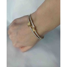 Humer Accessories Simli Çift Kelebek Zirkon Taşlı Çelik Kelepçe Bileklik