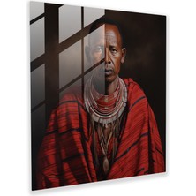 Painted Anarchy Masai Savaşçısı Cam Baskı - Gerçekçi Portre Cam Duvar Tablosu - Ev Dekorasyonu, 30X30