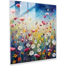 Painted Anarchy Neşeli Kır Çiçekleri Cam Baskı - Soyut Akrilik Resim Kır Çiçeği Tarlası Cam Duvar Sanatı - Duvar Dekorasyonu, 30X30