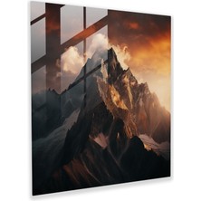 Painted Anarchy Dünyanın En Güzel Manzaraları - Engebeli Dağ Gündoğumu Cam Baskı - Dünyanın En Güzel Manzaraları, Çağdaş Fotoğraf, Cam Baskı, Modern Sanat, 30X30