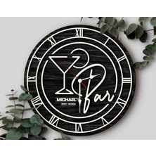 Bk Gift Barlara Özel Dekoratif Siyah Ahşap Duvar Saati 35CM-19 , Bar Duvar Saati , Cafe Duvar Saati , Özel Ahşap Saat