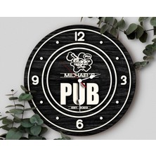 Bk Gift Barlara Özel Dekoratif Siyah Ahşap Duvar Saati 35CM-28 , Bar Duvar Saati , Cafe Duvar Saati , Özel Ahşap Saat