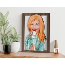 Bk Gift Kişiye Özel Kadın Karikatürlü 3D Ahşap TABLO-102, Arkadaşa Hediye, Karikatürlü Tablo