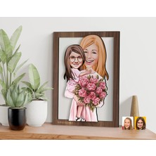 Bk Gift Kişiye Özel Anne Kız Karikatürlü 3D Ahşap Tablo-20, Anneye Hediye, Karikatürlü Tablo