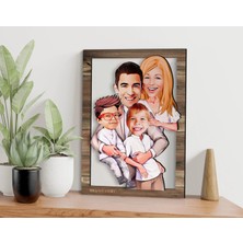 Bk Gift Kişiye Özel Aile Karikatürlü 3D Ahşap Tablo-1, Aileye Hediye, Babaya Hediye, Anneye Hediye