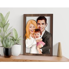 Bk Gift Kişiye Özel Aile Karikatürlü 3D Ahşap Tablo-3, Aileye Hediye, Babaya Hediye, Anneye Hediye