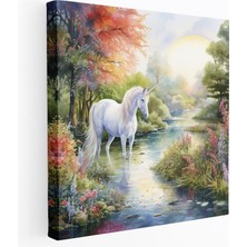 Painted Anarchy Tek Boynuzlu At Duvar Sanatı - Sakin Suluboya Kanvas Tablo - Tek Boynuzlu At, Duvar Sanatı, Parıldayan Göl, Ev Dekorasyonu, 30X30