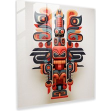 Painted Anarchy Kızılderili Totem Cam Baskı - Kızılderili, Cam Sanatı, Kızılderili Totem Direği, Turuncu Geometrik Desenler, 30X30