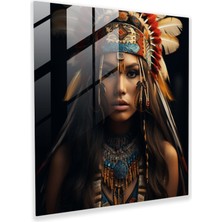 Painted Anarchy Kızılderili Cam Baskı - Güzel Kızılderili Kadın - Kızılderili, Cam Sanatı, Cam Baskı, Ev Dekorasyonu, 30X30