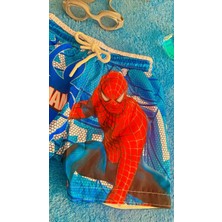 Milays Kids Erkek Çocuk Spiderman Desenli Içi Ağ File Astarlı Bağcıklı Deniz Şortu Mavi