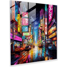 Painted Anarchy Dünyanın En Güzel Manzaraları - Neon Şehir Manzarası Cam Baskı - Dünyanın En Güzel Manzaraları, Şehir Manzarası, Enerji, Duvar Dekorasyonu, 40X40