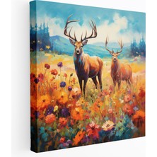 Painted Anarchy Elk Kanvas Tablo - Kır Çiçeği Tarlasında Otlayan Elk Empresyonist Tablo - Elk, Kanvas Tablo, Ev Dekorasyonu, Kır Çiçekleri, 30X30