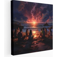Painted Anarchy Şenlik Ateşi Anıları Kanvas Tablo - Plaj, Arkadaş Buluşması, Plaj, Kanvas Tablo, 30X30