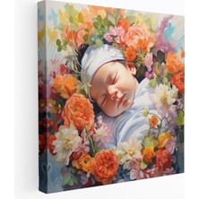 Painted Anarchy Doğan Kanvas Tablo - Açan Çiçekler Içinde Yeni Doğan Bebek - Doğan, Yeni Doğan, Kanvas Tablo, Suluboya Tablo, 30X30