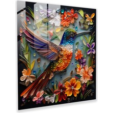 Painted Anarchy Doğanın Senfonisi Cam Baskı - Sinek Kuşu, Duvar Süslemesi, Ev Dekorasyonu, Cam Duvar Sanatı, 30X30