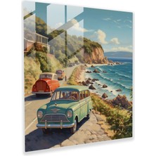 Painted Anarchy Cam Baskı - Sahil Karavan Yolculuğu - Karavan, Karavan, Eski Model Arabalar, Sahil Yolu, 30X30