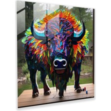 Painted Anarchy Renkli Mozaik Buffalo Cam Baskı - Bufalo, Sanatsal, Duvar Dekorasyonu, Mozaik Sanat Eseri, 30X30