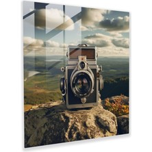 Painted Anarchy Nostalji Cam Baskı: Vintage Fotoğraf Makinesi - Nostalji, Modern Sanat, Duvar Dekorasyonu, Cam Duvar Sanatı, 30X30