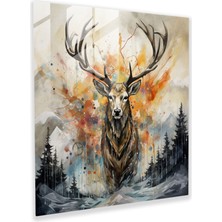 Painted Anarchy Büyülü Elk Cam Baskı - Elk, Wonder, Ev Dekorasyonu, Modern Sanat, 30X30