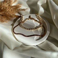 Meleny Gold Italyan Zincir ve Su Yolu Bileklik Set
