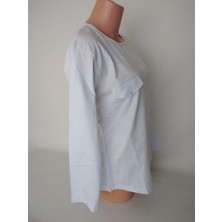 Yaşar Triko Kadın Beyaz Uzun Kollu Bisiklet Yaka Patlı Süs Cepli Düğmeli Oval Etek  Pamuk Penye