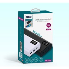 Phixi Hızlı Şarjlı Force 20.000 mAh Powerbank LCD Ekranlı  22.5W Pd Destekli Taşınabilir Şarj Cihazı