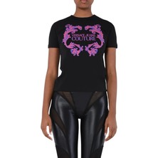 Versace Jeans Couture Yuvarlak Yaka Baskılı Siyah Kadın T-Shirt 76HAHG02