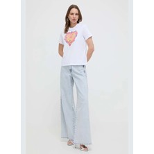 Versace Jeans Couture Yuvarlak Yaka Baskılı Beyaz Kadın T-Shirt 76HAHL01