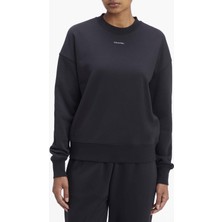 Calvin Klein Yuvarlak Yaka Baskılı Siyah Kadın Sweatshırt Nano Logo Relaxed Sweatshırt Sıyah