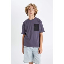 DeFacto Erkek Çocuk Oversize Geniş Kalıp Bisiklet Yaka Baskılı Kısa Kollu Tişört D0987A824AU