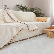 NDC Home Buldan Dokuması  Keten Ponponlu Koltuk Örtüsü (170 x 220)