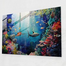 Painted Anarchy Sualtı Rüyası Pointilizm Duvar Süslemesi - Pointilizm, Ev Dekorasyonu, Cam Duvar Sanatı, Okyanus, 45X30