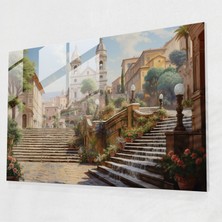 Roma Cam Duvar Sanatı - Pitoresk Ispanyol Merdivenleri - Roma, Gerçekçi Manzara Resmi, Roma, Ispanyol Merdivenleri, 45X30