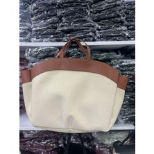 Zeyzey Butik Kanvas Deri Detaylı Taba Büyük Çanta