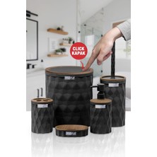 Okyanus Home Diamond Siyah Ahşap Click Kapak 5'li Banyo Seti