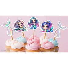 Hiras Dizayn 15 Adet Deniz Kızı Mermaid Doğum Günü Süsü Pasta Kürdanı 5-6cm Cupcake Pasta Süsü