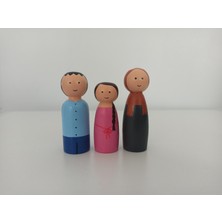 Gepettonine 3 Kişilik Peg Bebek Ailesi - Anne, Baba ve Kız Çocuk Pegdoll