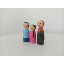 Gepettonine 3 Kişilik Peg Bebek Ailesi - Anne, Baba ve Kız Çocuk Pegdoll