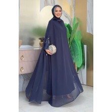 Bym Fashion Püsküllü Yakası Taş Detaylı Abayalı Elbise Takım 8494 Lacivert