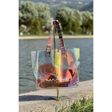Marina Kadın Aynalı PVC Plaj Çantası Şık Tasarım 38x33x11 cm