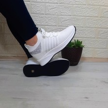 M.P. 1669 Beyaz Içten Gizli Topuk (7cm) Taşlı Bayan Spor Ayakkabı
