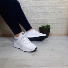 M.P. 1669 Beyaz Içten Gizli Topuk (7cm) Taşlı Bayan Spor Ayakkabı