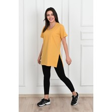 Koza Kadın V Yaka Yırtmaçlı  T-Shirt 8783-22