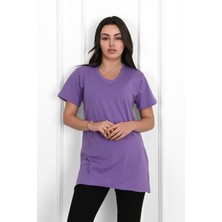 Koza Kadın V Yaka Yırtmaçlı  T-Shirt 8783-22