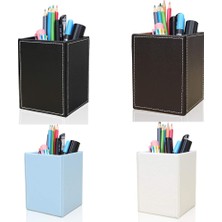 Hongliang Shop Mavi Stil Xrhyy Çok Renkli Suni Deri Kare Kalem Kalem Tutucu Bardak Masaüstü Kırtasiye Organizer Kılıfı Ofis Aksesuarları Konteyner Kutusu (Yurt Dışından)